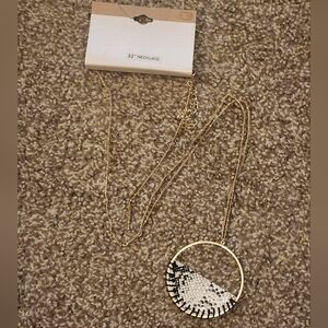 NWT BKE Buckle Store Gold Tone 32" Chain Necklace Snakeskin Print Circle Pendant